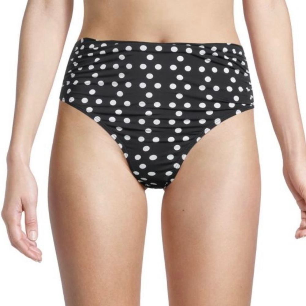 Tahari Swim Bikini Bottom Polkadot Large High Waist Ruched